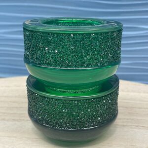 2 Swarovski Shimmer Glass Emerald Green Round Tea Light Candle Holders Swan